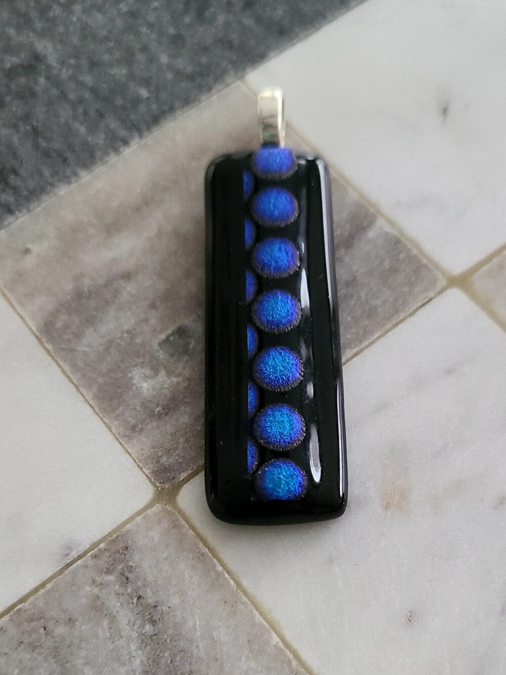 Dichroic Glass Pendant in Black with Blue Accents